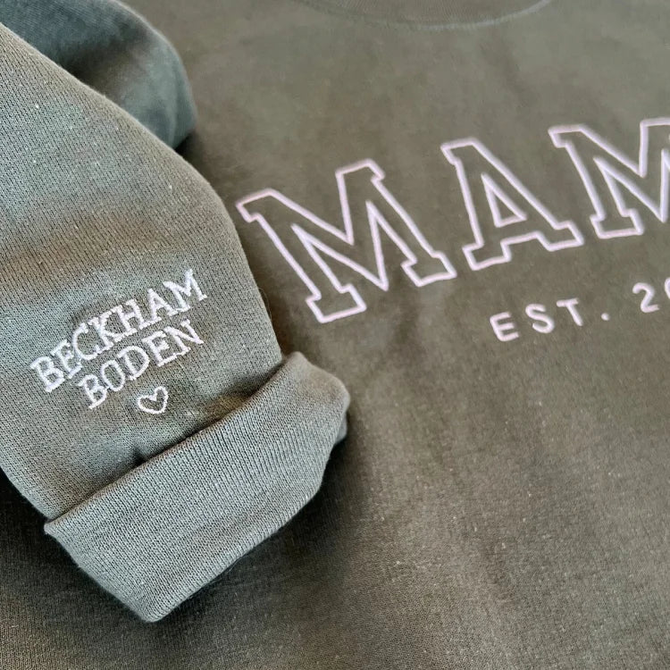 Custom Mama Embroidered Sweatshirt With Kids Names Sleeve | Mother&