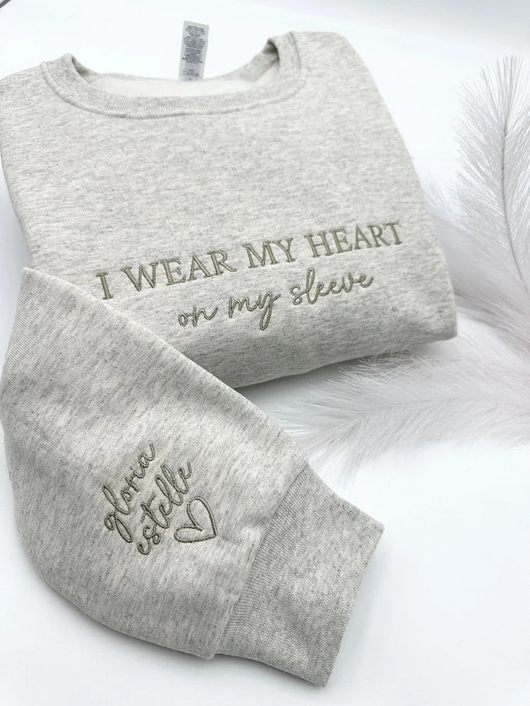Custom I WEAR MY HEART on my sleeve Embroidered Mama Sweatshirt | Mother&