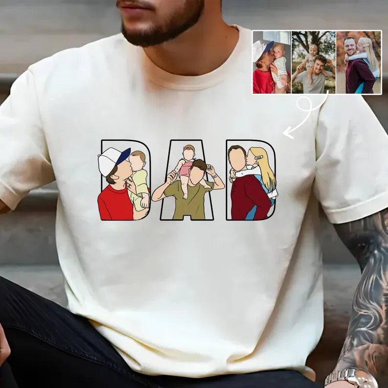 Personalized Dad Shirt, Personalized Portrait Gift for Dad, Dad Portrait Line Art Shirt, Fathers Day Gifts From Wife, Father&