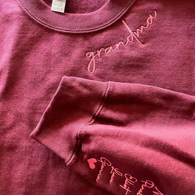 Custom Embroidered Grammy, grandma, mama Sweatshirt with Names on Sleeve | Mother&