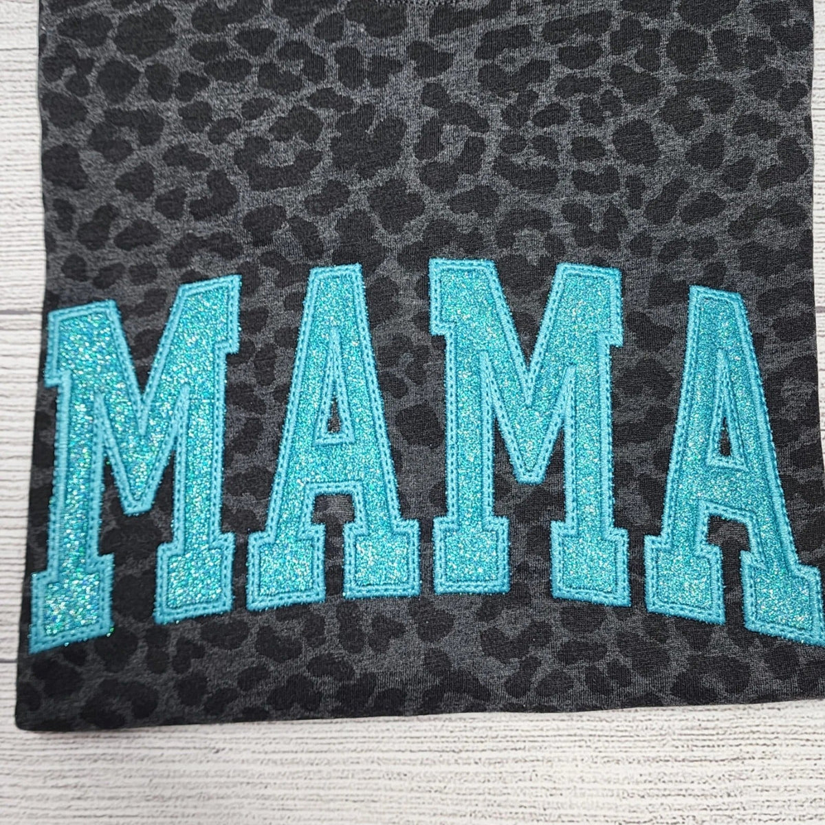 Custom Embroidered Leopard Mama Shirt Black Glitter Monochromatic Tee Mothers Day Gift for Mom