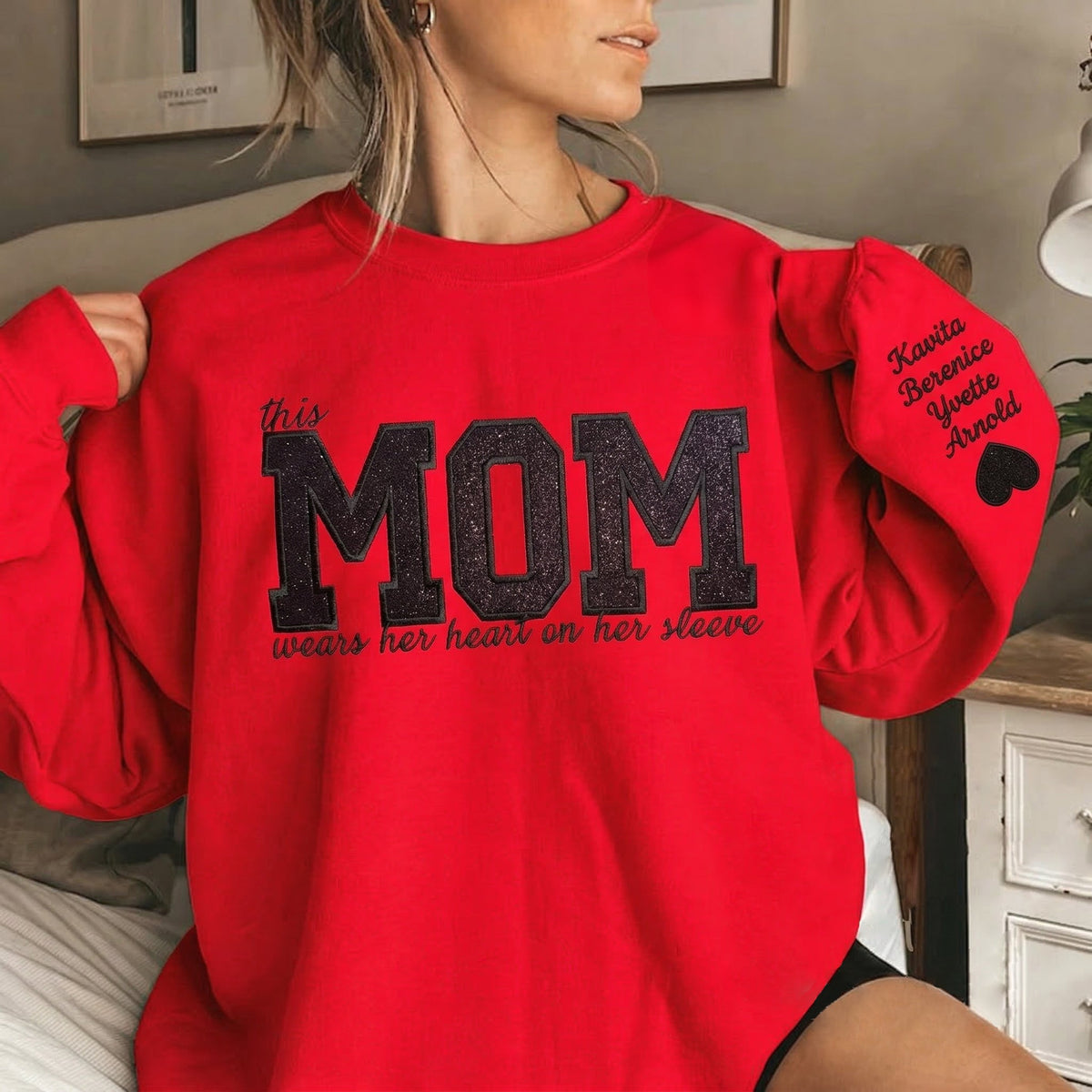 Custom Mama Sequin Embroidered Sweatshirt with Kids&