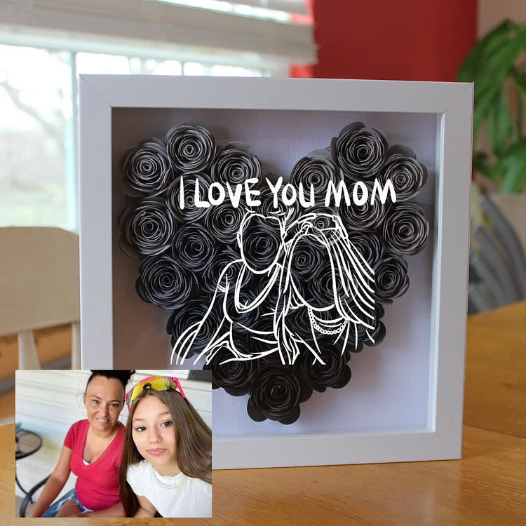 Custom Personalized Heart Line Art Flower Shadow Box | Mother&