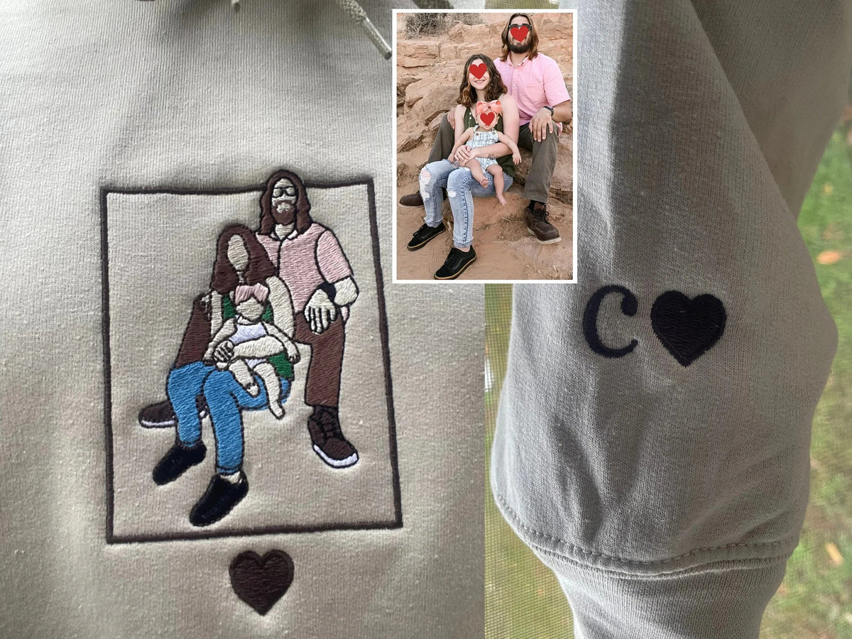 Custom Embroidered Photo Portrait T-shirt Hoodie For Mom - Unique Mother&