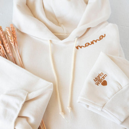 Custom Collared Mama Hoodie Personalized Embroidered Mom Hoodie with Kids Name Gift for Mother&