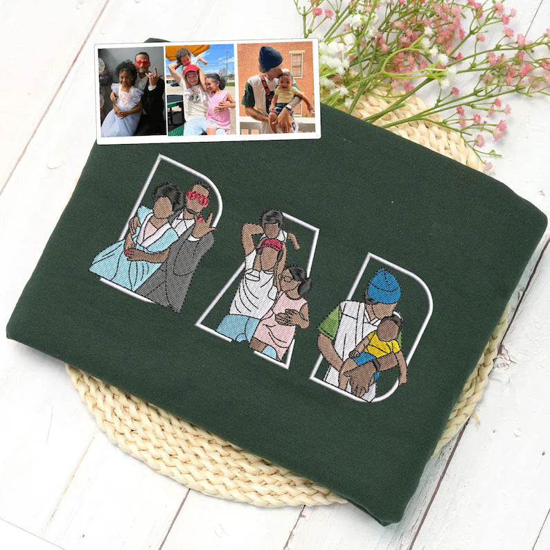 Custom Photo Portrait Embroidery Sweatshirt | Gift For Dad/Mama/Family