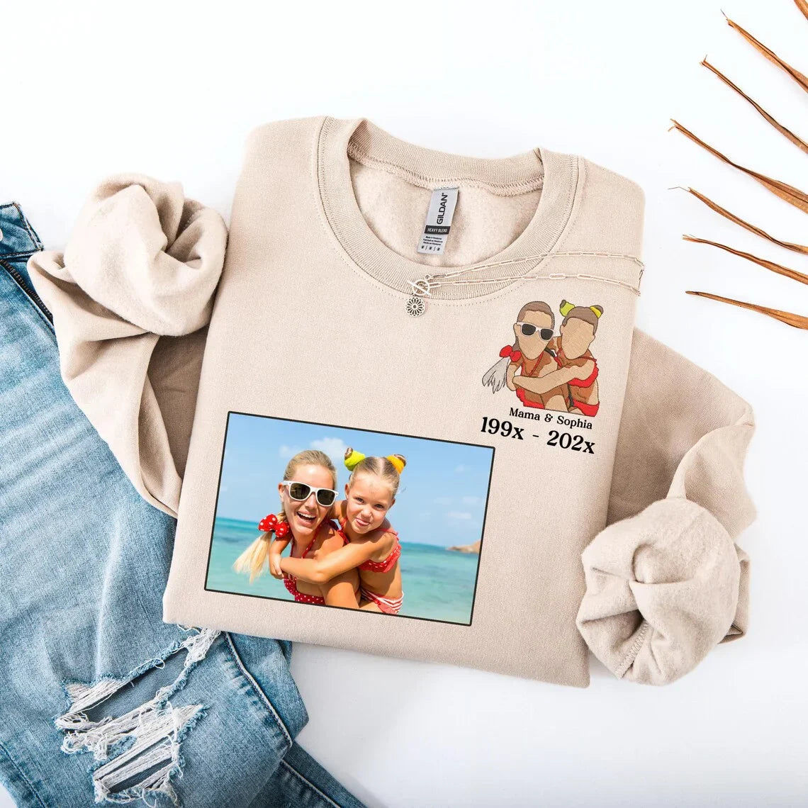 Custom Embroidered Photo Portrait T-shirt Hoodie For Mom - Unique Mother&