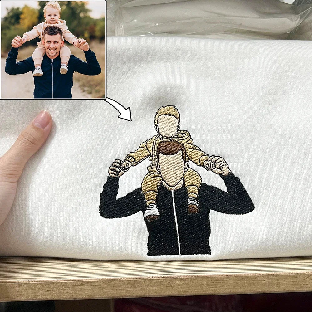 Custom Embroidered Photo Portrait Sweatshirt For papà,papá,pai