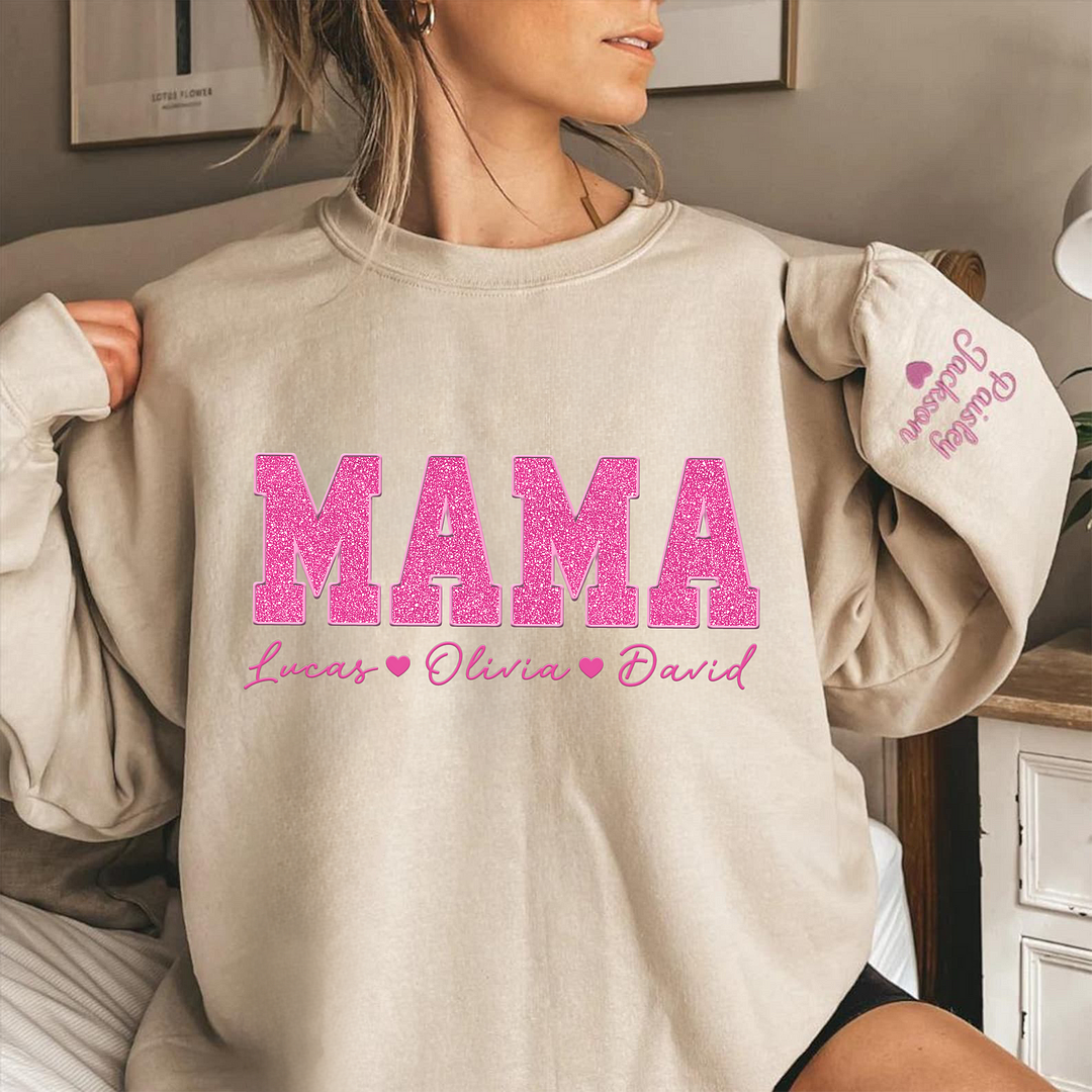 Custom Mom Glitter Embroidered Sweatshirt With Loving Children‘s Name | Mother&