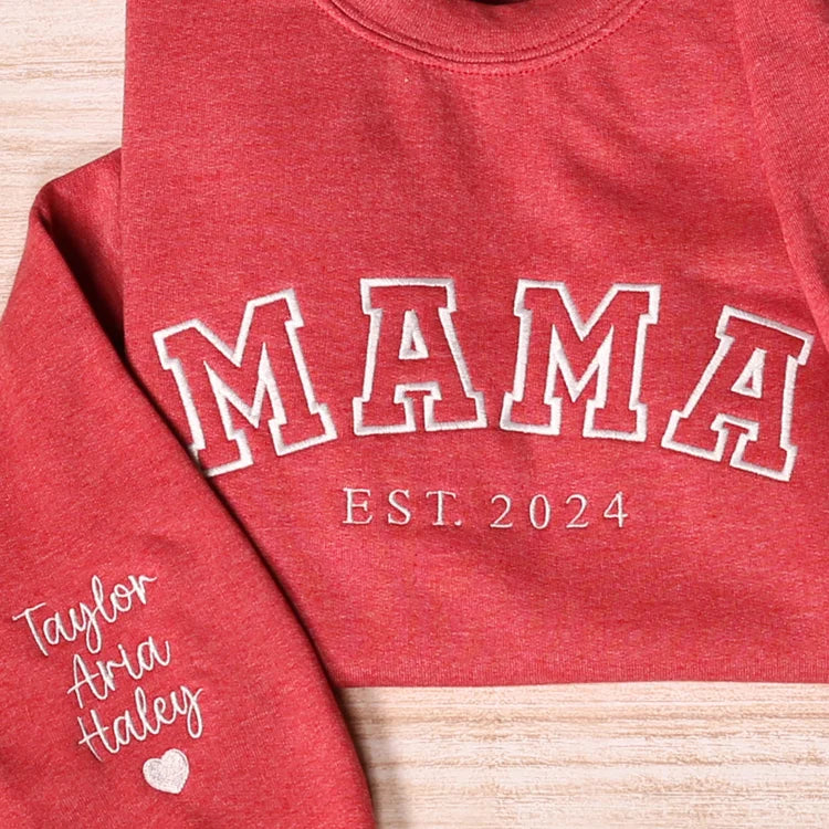 Custom Mama Embroidered Sweatshirt With Kids Names Sleeve | Mother&