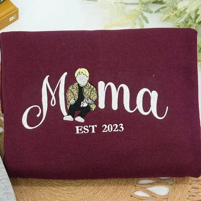 Custom Embroidered Mom Sweatshirt with Mom Kids Portrait | Mother&