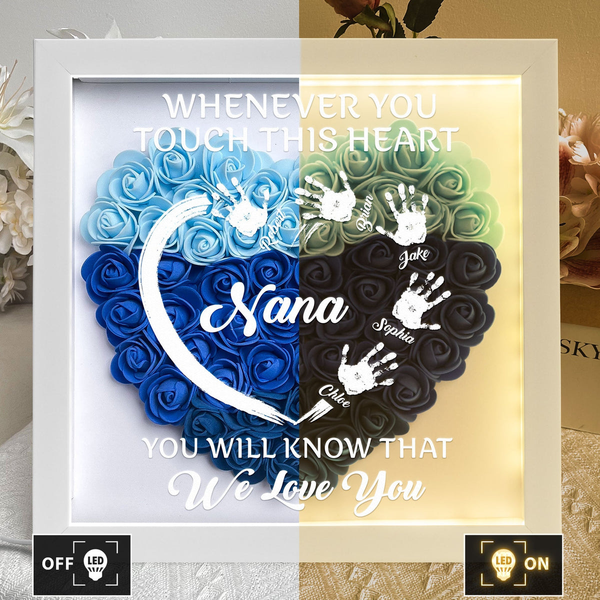 You Will Know That We Love You Personalized Flower Shadow Box with LED Light – Mother’s Day Gift for Mom