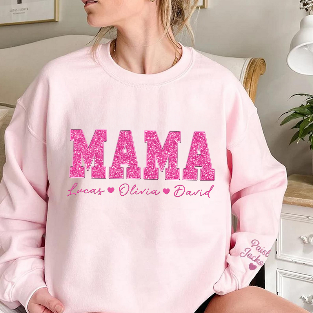 Custom Mom Glitter Embroidered Sweatshirt With Loving Children‘s Name | Mother&