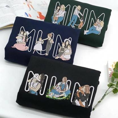 Custom Embroidered Portrait Mum &amp; Kids Letter Design Sweatshirt | Mother&