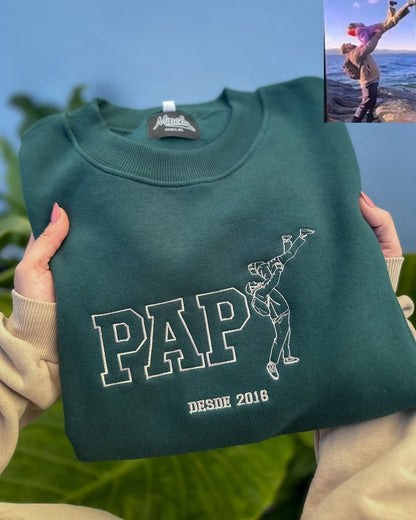 Custom Papa, Papi Portrait Sweatshirt, Personalised Embroidered Gift from Photo