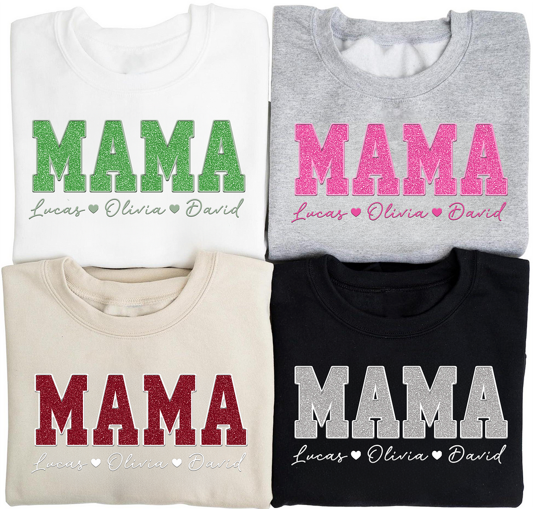 Custom Mom Glitter Embroidered Sweatshirt With Loving Children‘s Name | Mother&