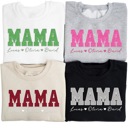 Custom Mom Glitter Embroidered Sweatshirt With Loving Children‘s Name | Mother's Day Gift