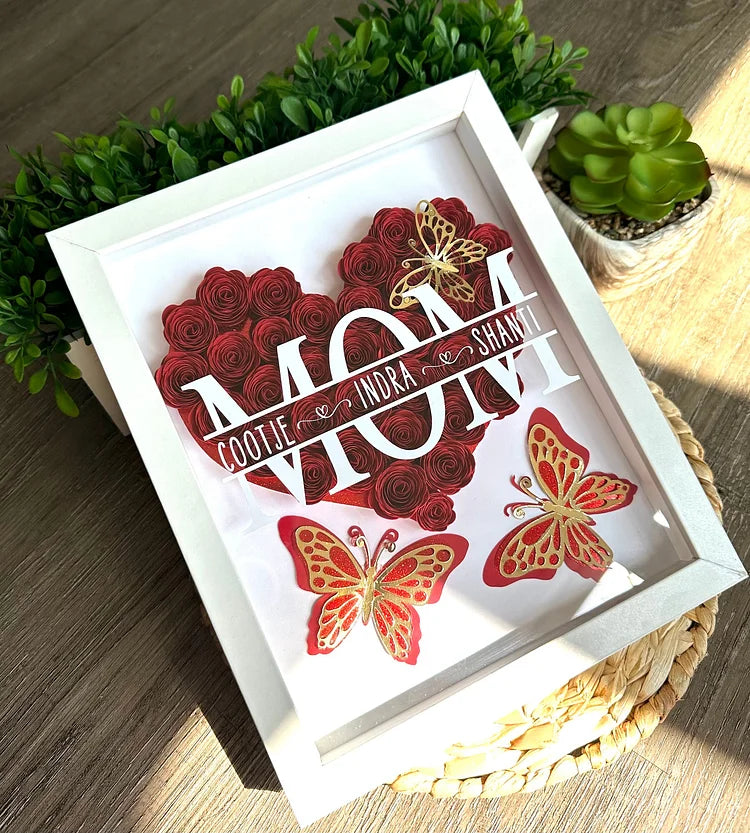Custom Personalized Mom Heart Shaped Monogram Flower Shadow Box | Mother’s Day gift