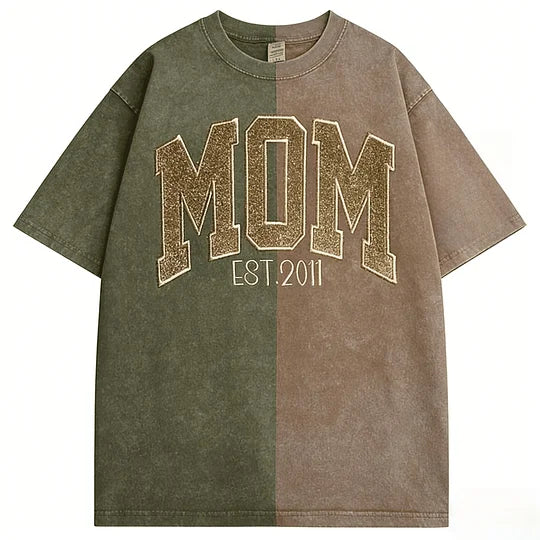 Washed Patchwork T Shirt Glitter MOM Sequin Embroidered Mothers Day Gift for Mama