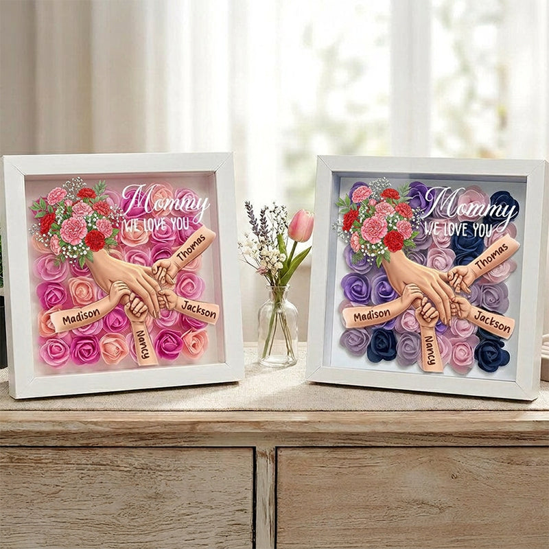 "Carnation"-Personalized Mom Holding Hands Memorial Shadow Box-Mother&