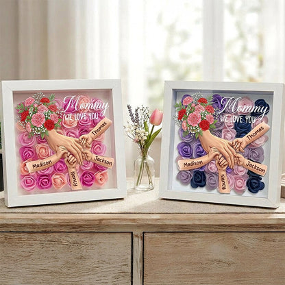 "Carnation"-Personalized Mom Holding Hands Memorial Shadow Box-Mother's Day Remembrance Frame, In Loving Memory Gift