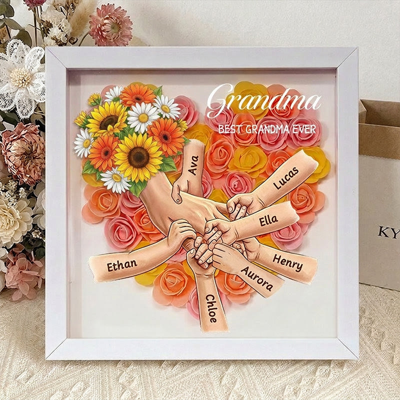 "sunflower"-Personalized Mom Holding Hands Memorial Shadow Box-Mother&