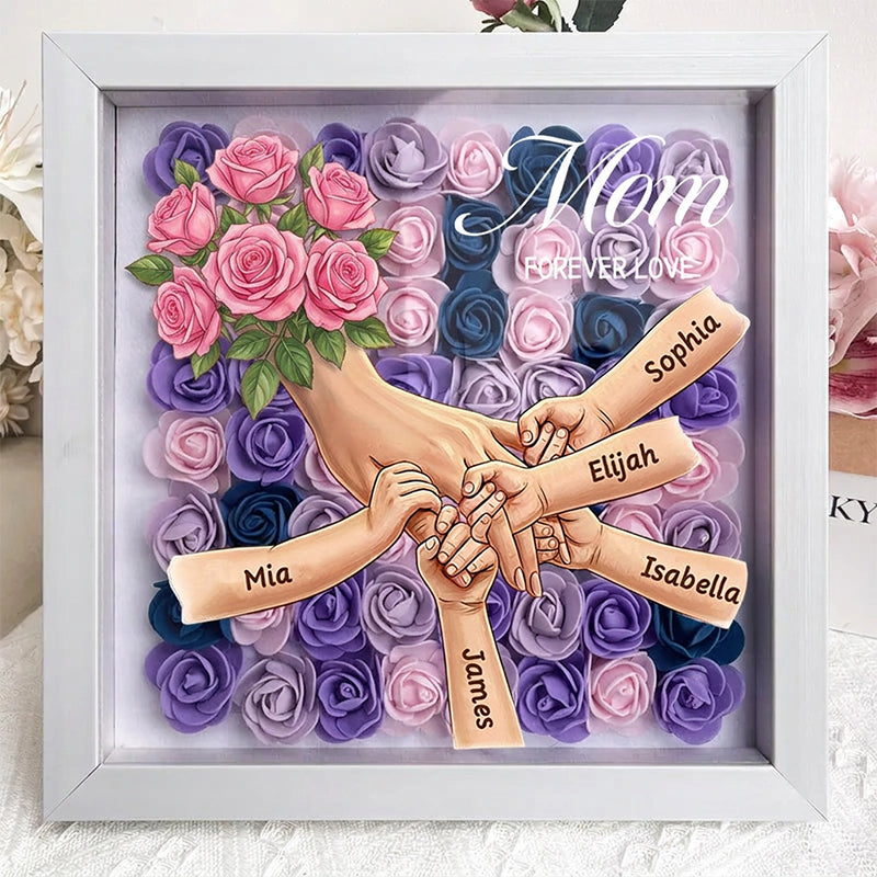"Pink Roses"-Personalized Mom Holding Hands  Shadow Box-Mother&