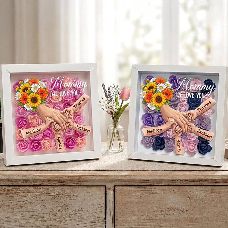 "sunflower"-Personalized Mom Holding Hands Memorial Shadow Box-Mother&