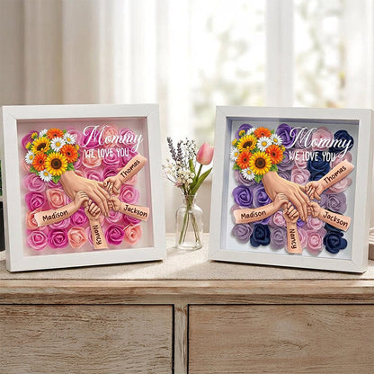 "sunflower"-Personalized Mom Holding Hands Memorial Shadow Box-Mother&