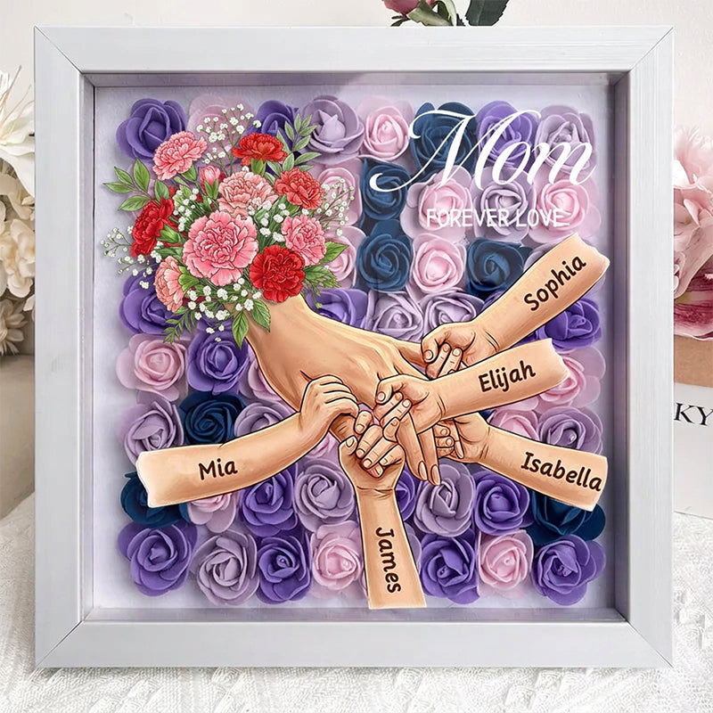 "Carnation"-Personalized Mom Holding Hands Memorial Shadow Box-Mother&