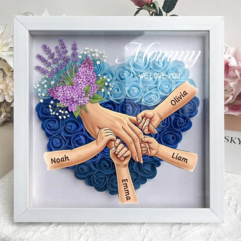 "Lavender"-Personalized Mom Holding Hands Flower Shadow Box-Mother&