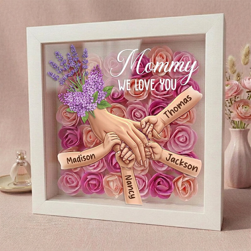 "Lavender"-Personalized Mom Holding Hands Flower Shadow Box-Mother&