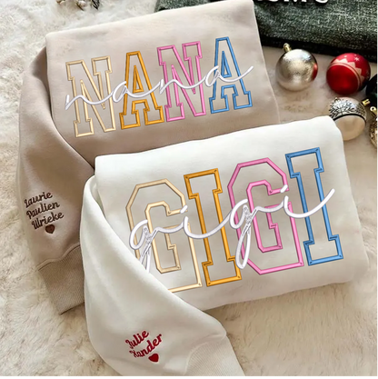 Custom Color Embroidered Nana Sweatshirt and Grandkids | Mother&