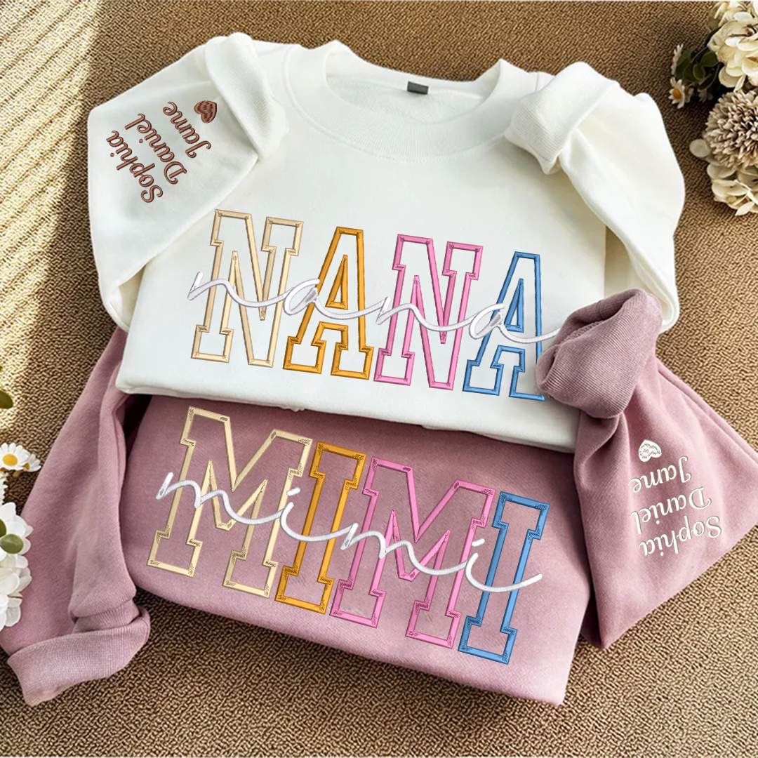 Custom Color Embroidered Nana Sweatshirt and Grandkids | Mother&