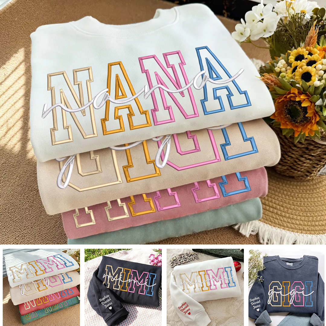 Custom Color Embroidered Nana Sweatshirt and Grandkids | Mother&