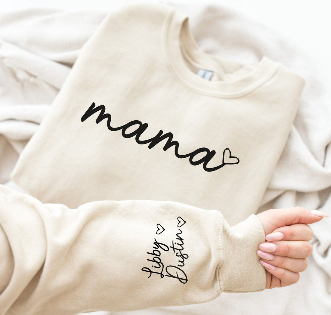 Personalized Mama Sweatshirt with Kid Names on Sleeve Mother&