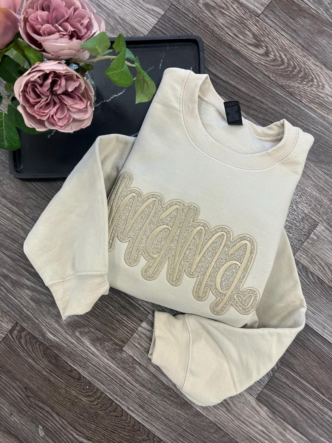 Custom Mama Glitter Applique Sweatshirt With Heart &amp; Glitter Design | Mother&