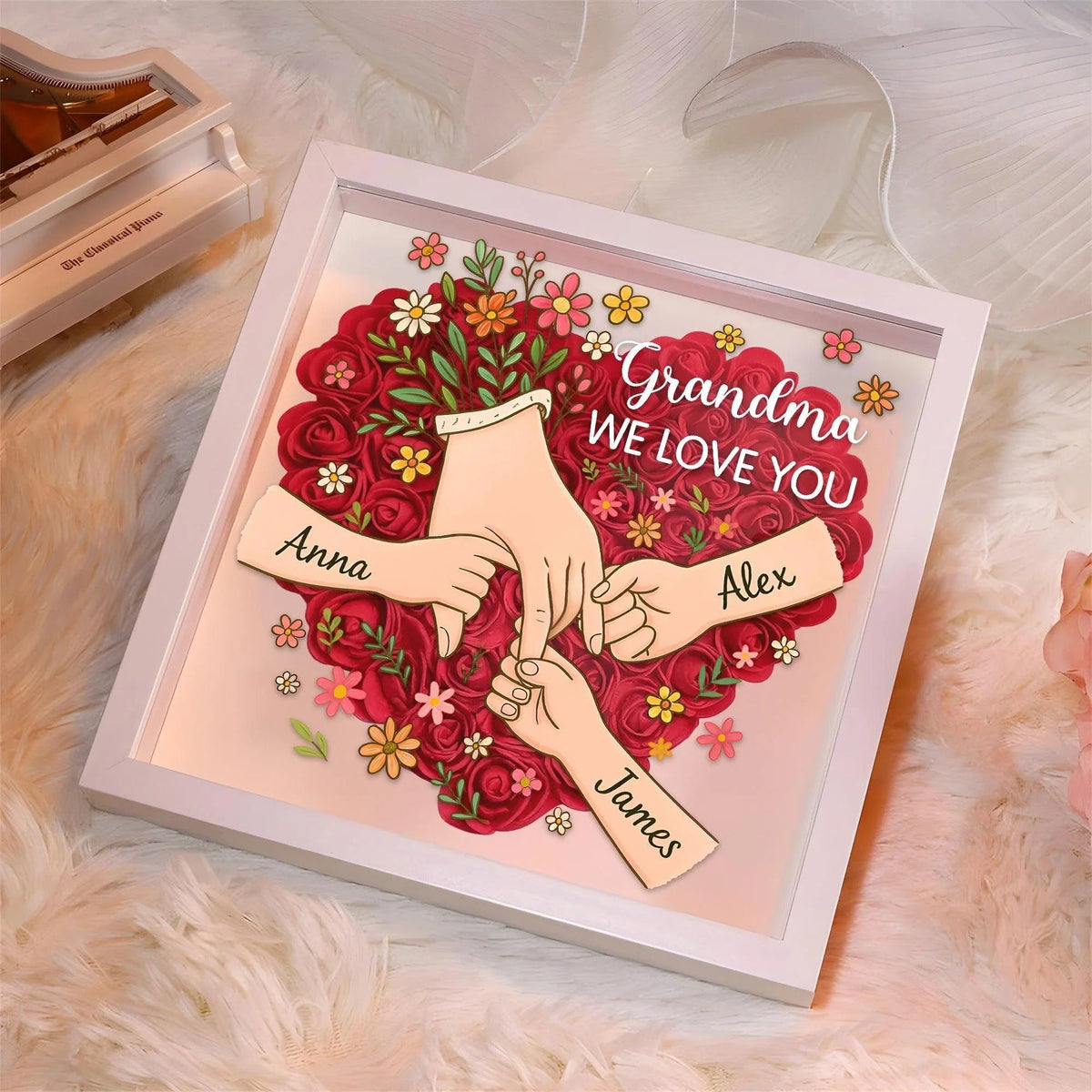 Personalized Shadow Box for Mom &amp; Grandma Flower Shadow Box with Kids&