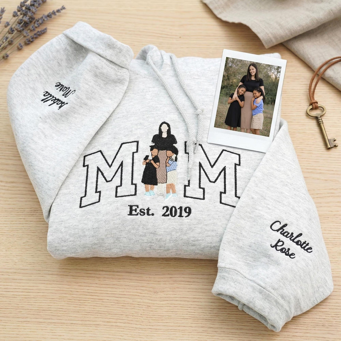 Custom Embroidered Photo Mom and Kids Family Portrait Sweatshirt |  Mother&