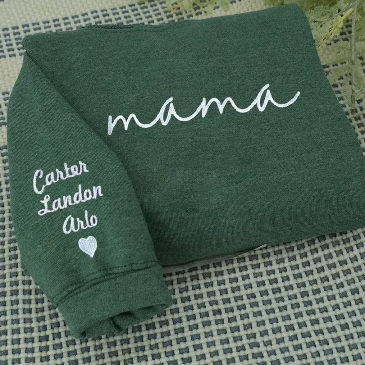 Custom mama Embroidered Sweatshirt with Kids Names on Sleeves | Mother&