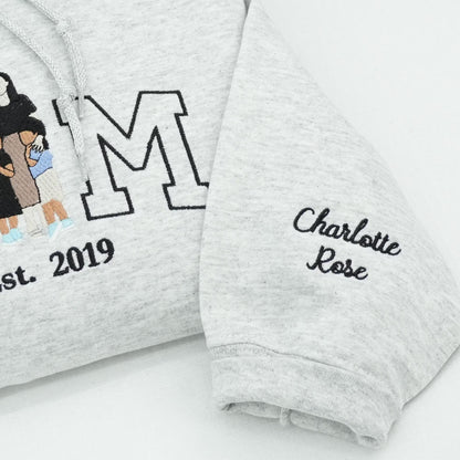 Custom Embroidered Photo Mom and Kids Family Portrait Sweatshirt |  Mother&