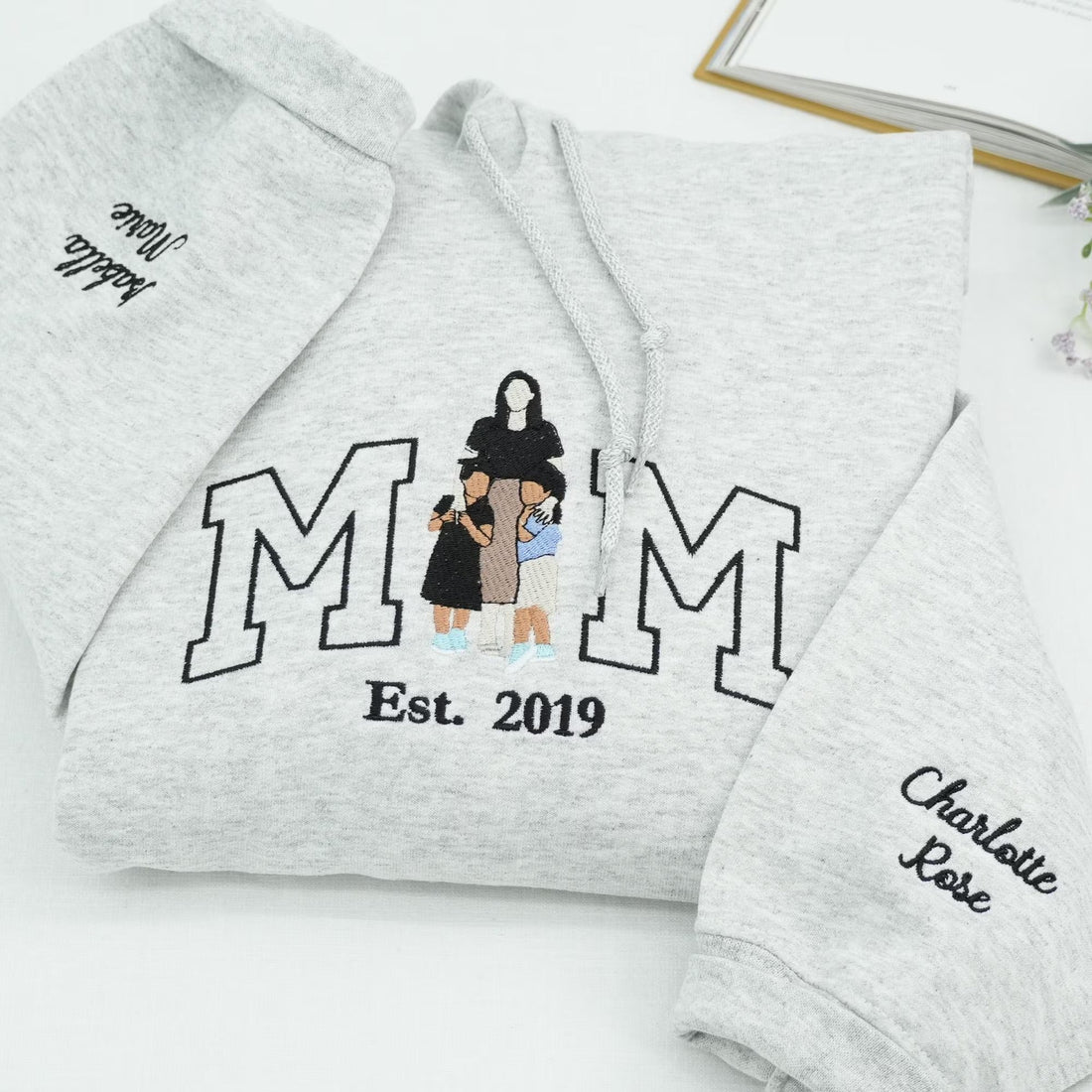 Custom Embroidered Photo Mom and Kids Family Portrait Sweatshirt |  Mother&