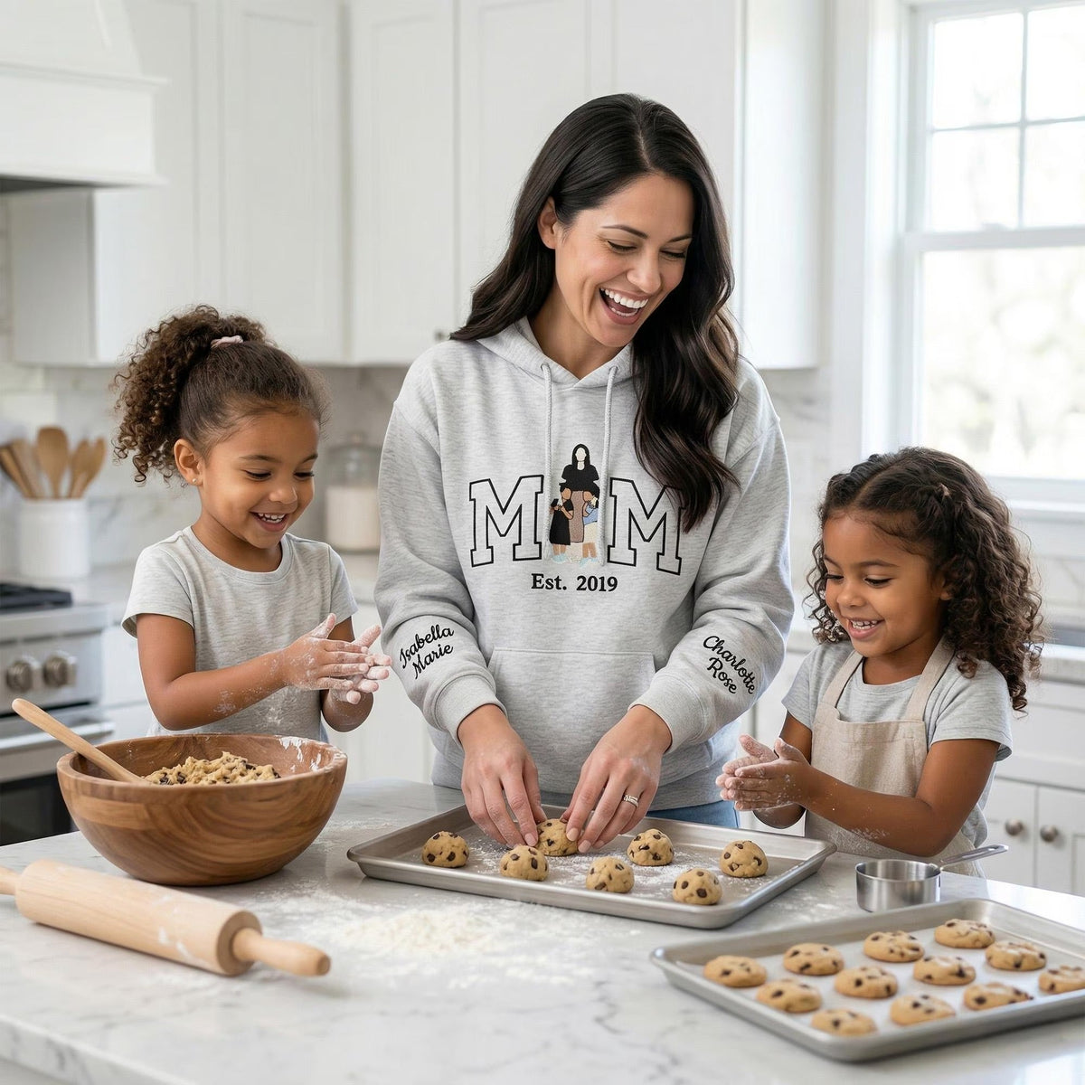Custom Embroidered Photo Mom and Kids Family Portrait Sweatshirt |  Mother&
