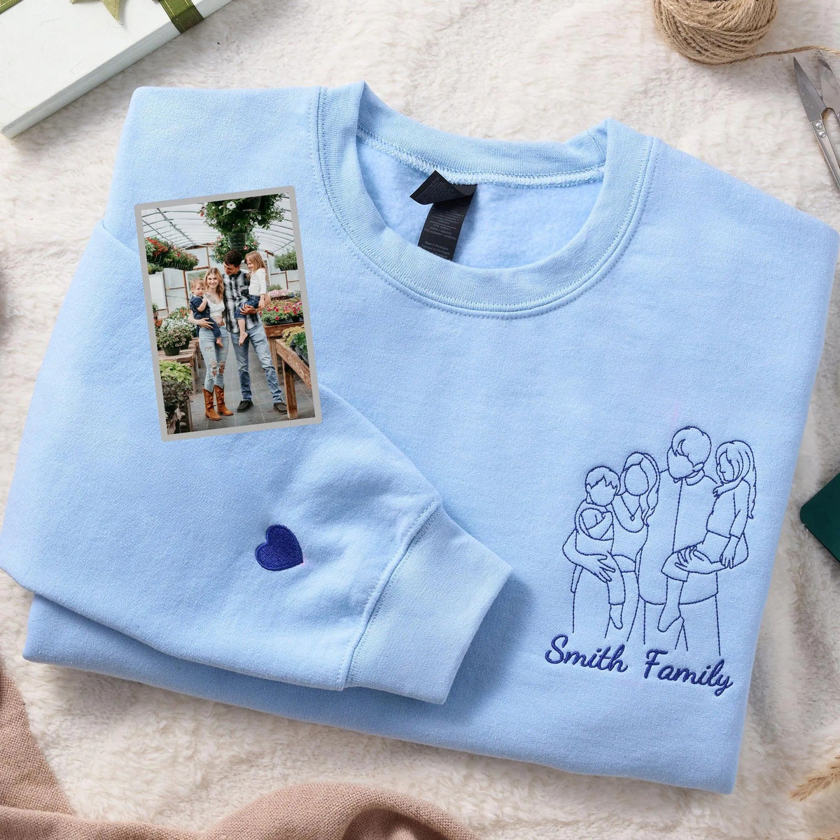 Custom Parent-Child Photo Outline Embroidered Sweatshirt - Surprise Mother&