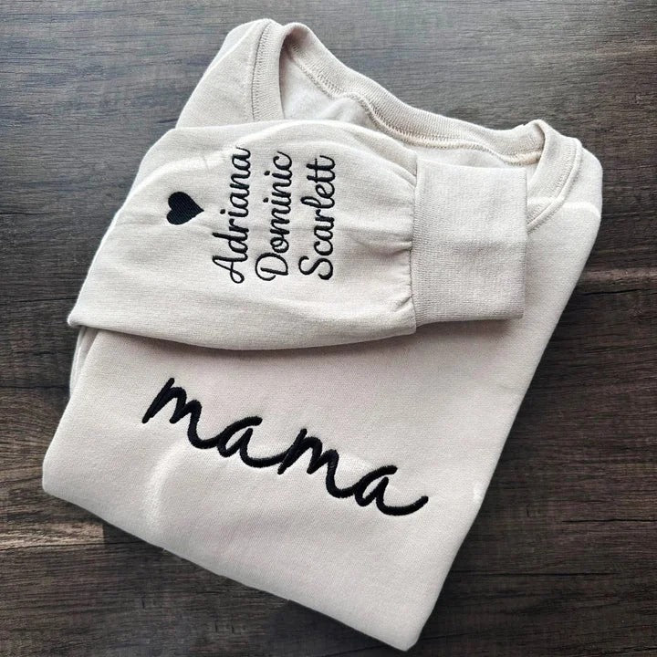 Custom mama Embroidered Sweatshirt with Kids Names on Sleeves | Mother&