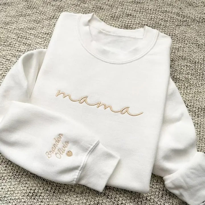 Custom mama Embroidered Sweatshirt with Kids Names on Sleeves | Mother&