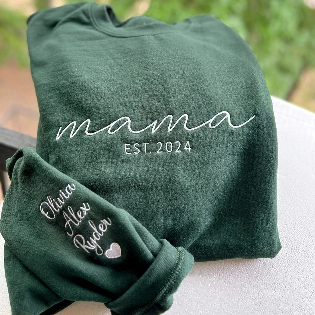Custom Embroidered Mama Sweatshirt with Date and Kids Names on Sleeve Christmas Gift for Mom | Mother&