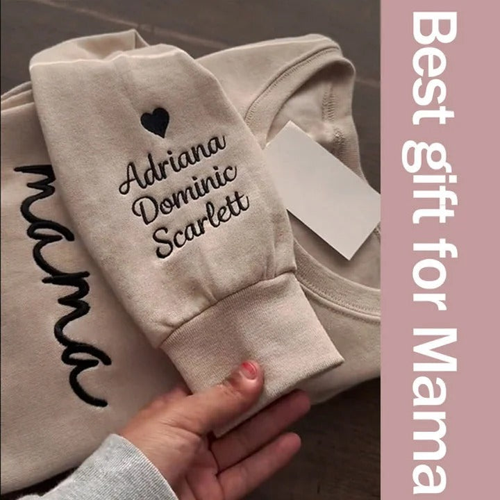 Custom mama Embroidered Sweatshirt with Kids Names on Sleeves | Mother&