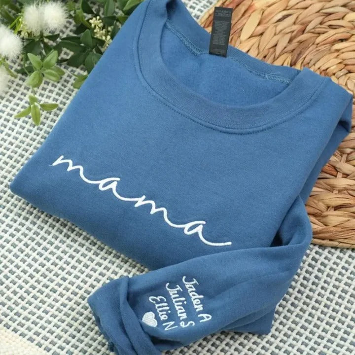 Custom mama Embroidered Sweatshirt with Kids Names on Sleeves | Mother&