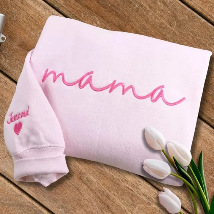Custom mama Embroidered Sweatshirt with Kids Names on Sleeves | Mother&
